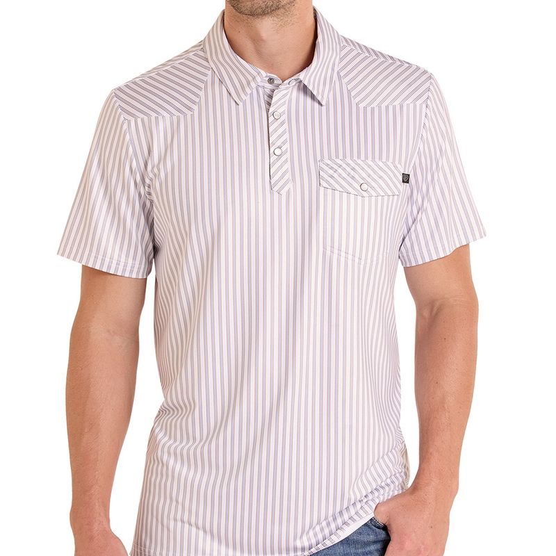Rock and Roll Denim men’s Western Polo Stripes white front view
