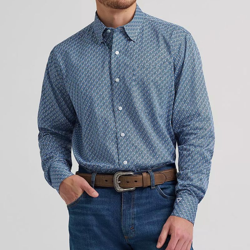 Wrangler Cody Johnson Blue Folds button down shirt front view