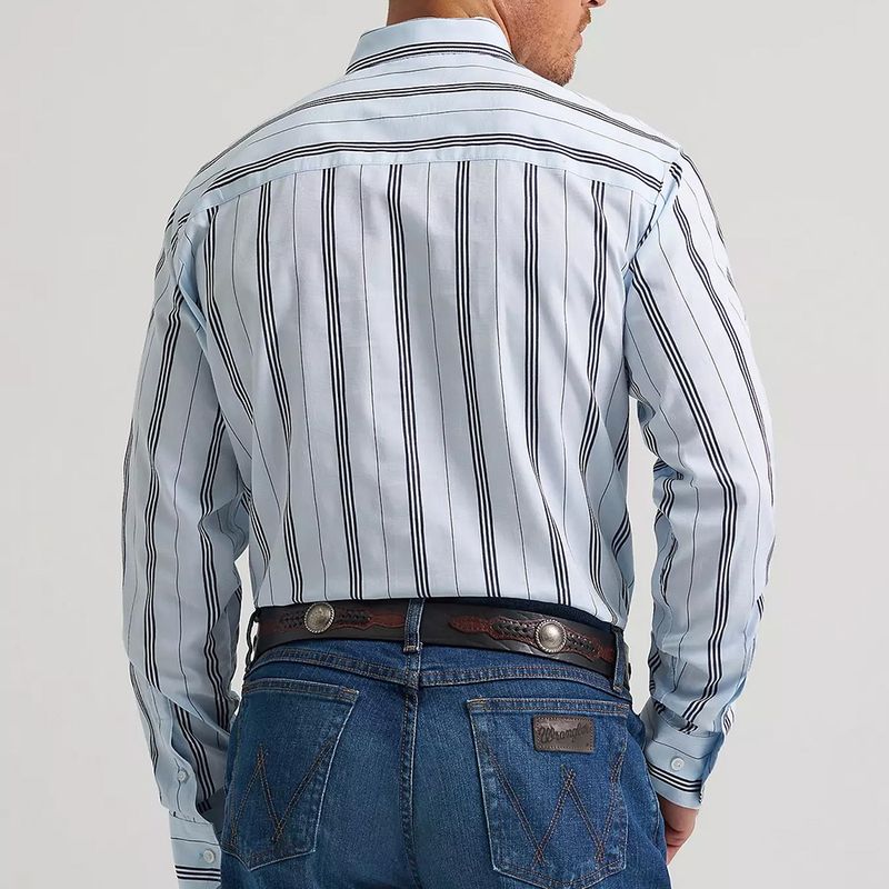 Wrangler Cody Johnson Baby Blue Stripe shirt back view
