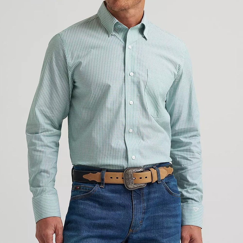 Wrangler Cody Johnson Moss Stripe button down shirt front view