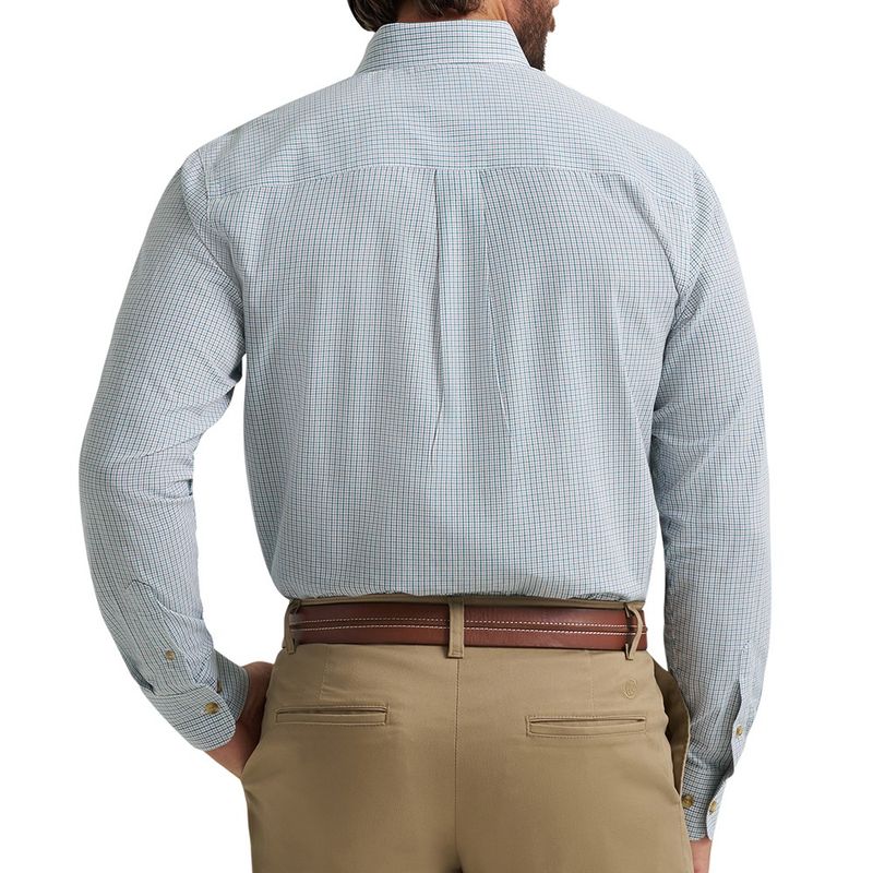 Wrangler Riata green tan plaid shirt back view