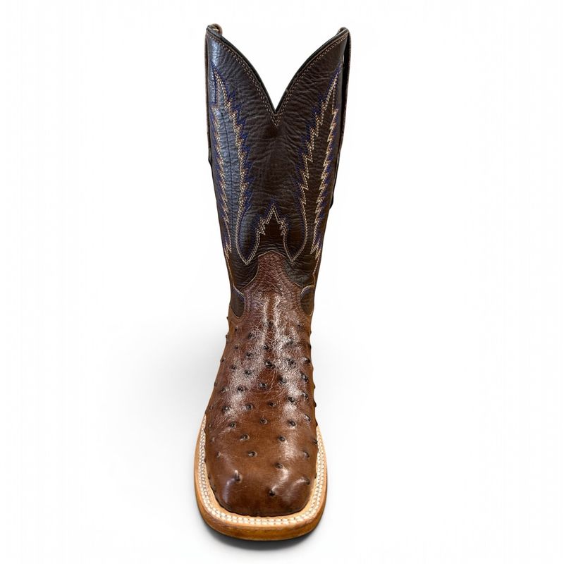 Cowtown women’s brown full quill ostrich boots made in El Paso Texas front view