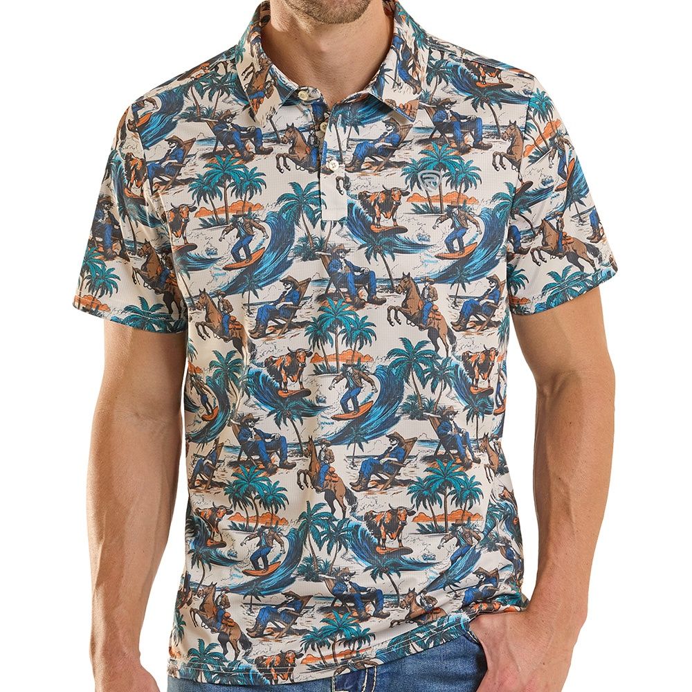 Rock and Roll Denim men’s novelty printed polo front view