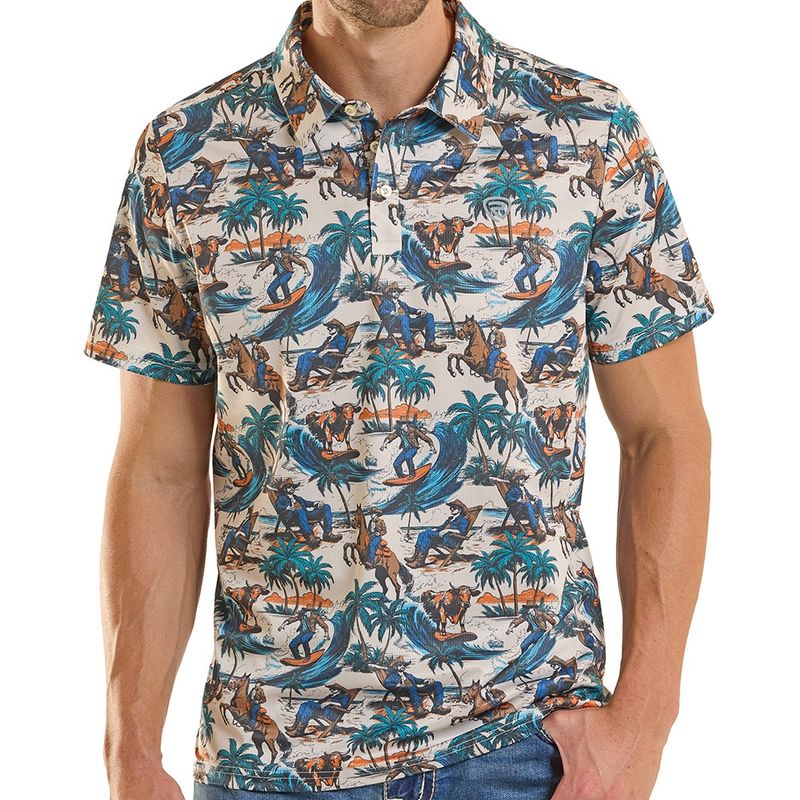 Rock and Roll Denim men’s novelty printed polo front view