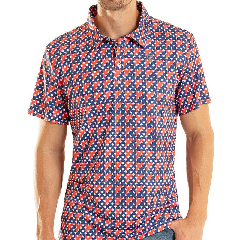 Rock and Roll Denim men’s Americano printed polo front view