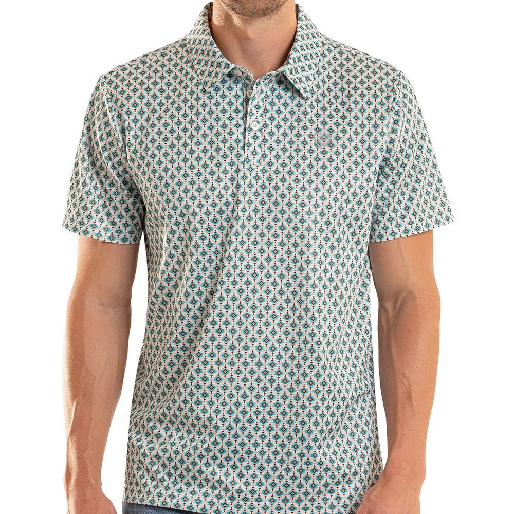 Rock and Roll Denim men’s mini Aztec geo printed polo front view