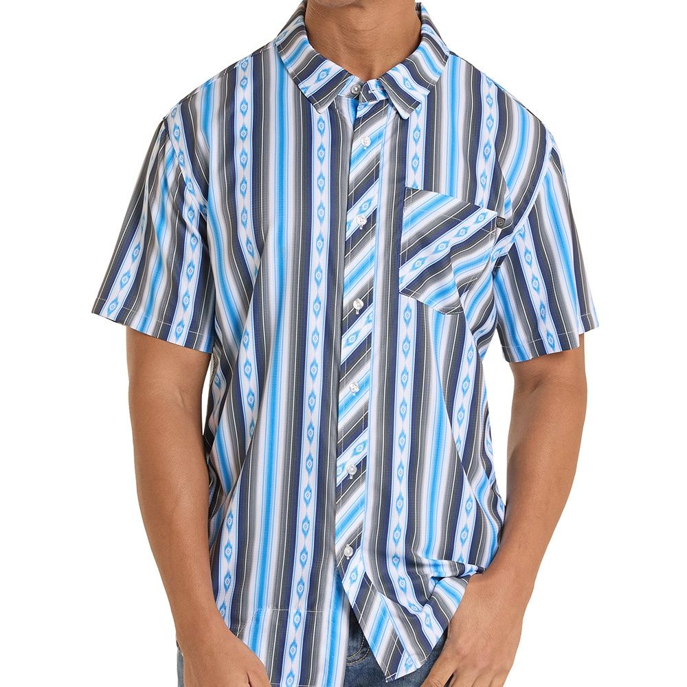 Rock and Roll Denim men’s TEK Western RipStop stripes print short sleeve shirt front view