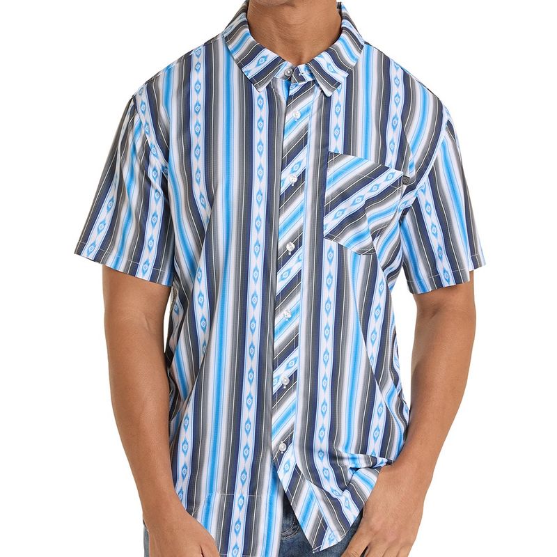 Rock and Roll Denim men’s TEK Western RipStop stripes print short sleeve shirt front view