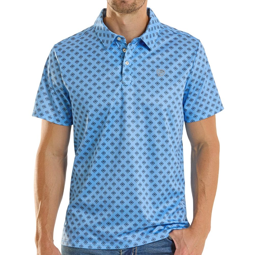 Rock and Roll Denim men’s Mini Aztec GEO printed polo front view