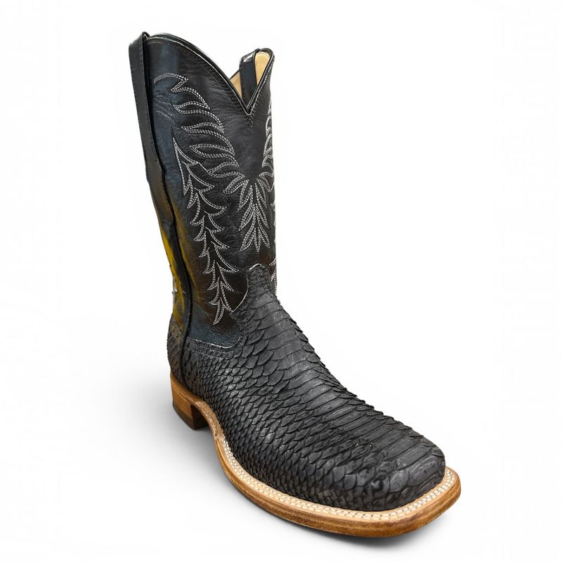 Cowtown men’s black python boots worn Western lifestyle view