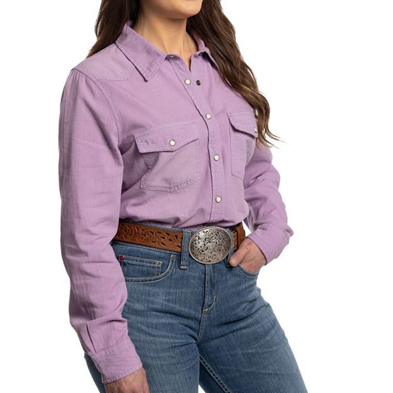 Justin women's purple chambray shirt right side view