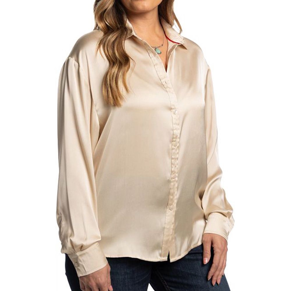 Justin Women's Dolman satin button down shirt in Birch front view