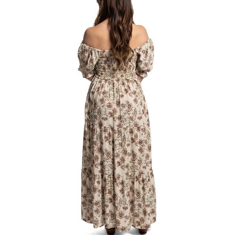 Justin Women's Smocked Floral Brown Cream Maxi Dress back view