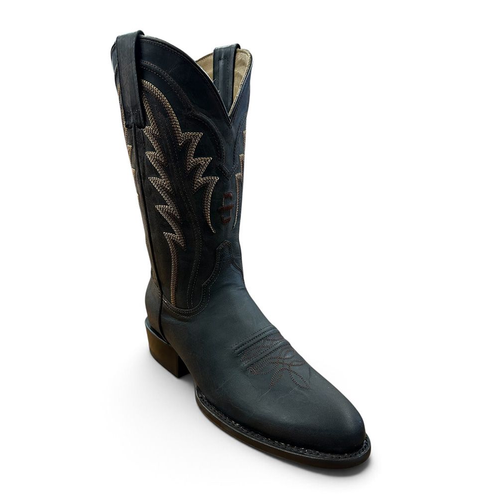 Stetson Men's Caldwell Oily Dark Brown Goat Cowboy Boots worn with jeans for classic Western style