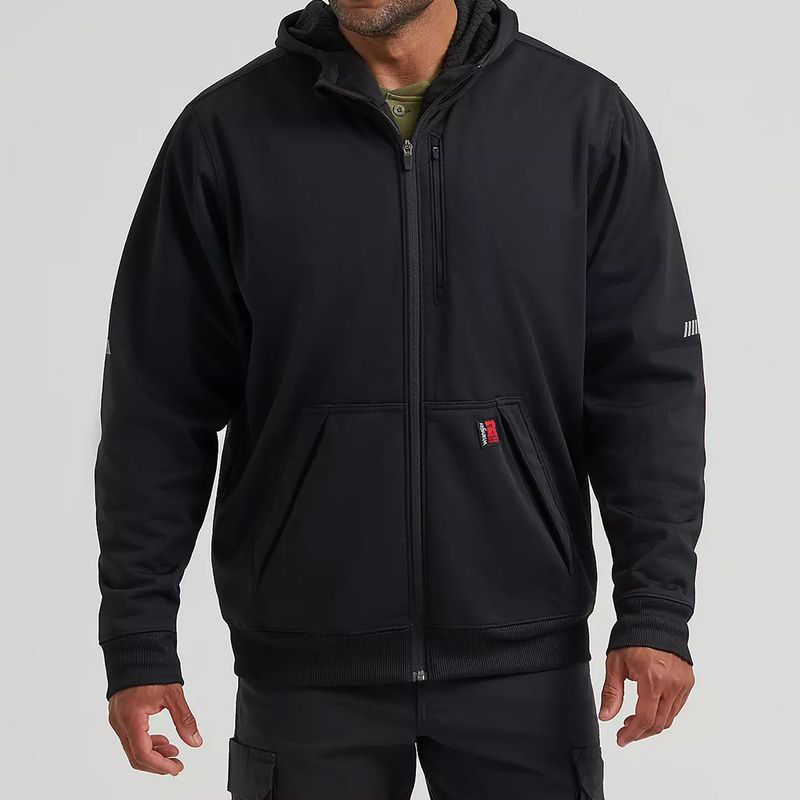 Wrangler Men's RIGGS Workwear Technical Hooded Zip Sweatshirt Black front view