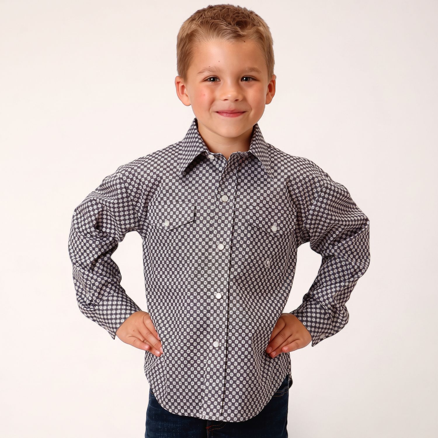 Roper Boy's Grey Amarillo Stretch Poplin Western Shirt front view