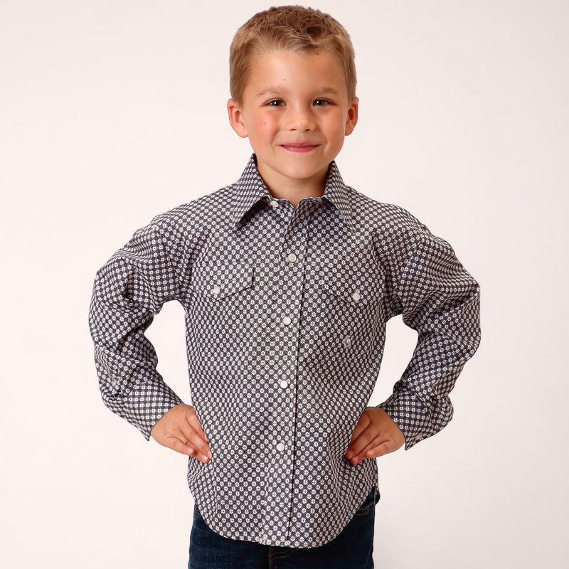 Roper Boy's Grey Amarillo Stretch Poplin Western Shirt front view