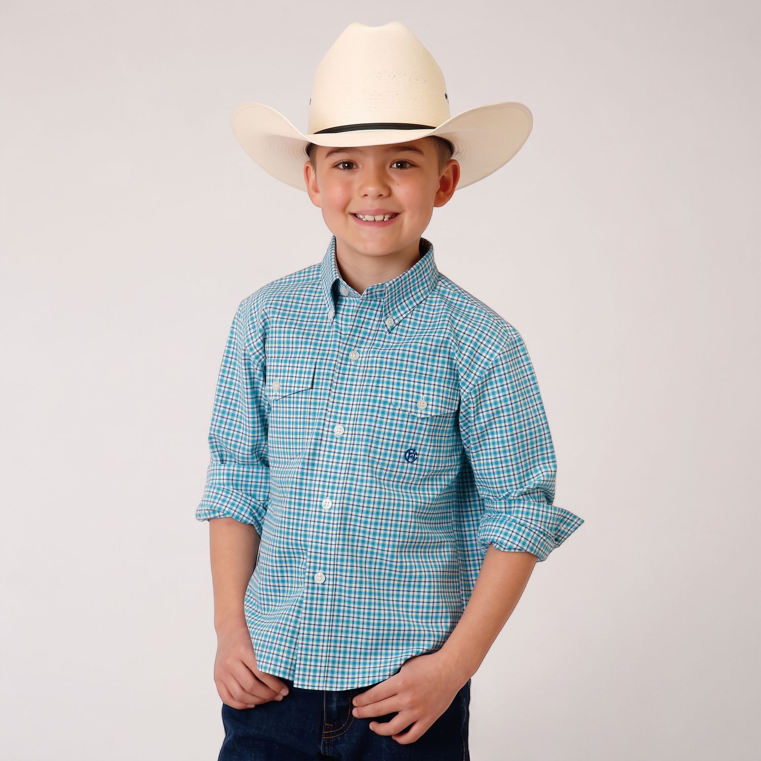 Roper Boy's Amarillo Purple Sage Stretch Poplin Western Shirt front view