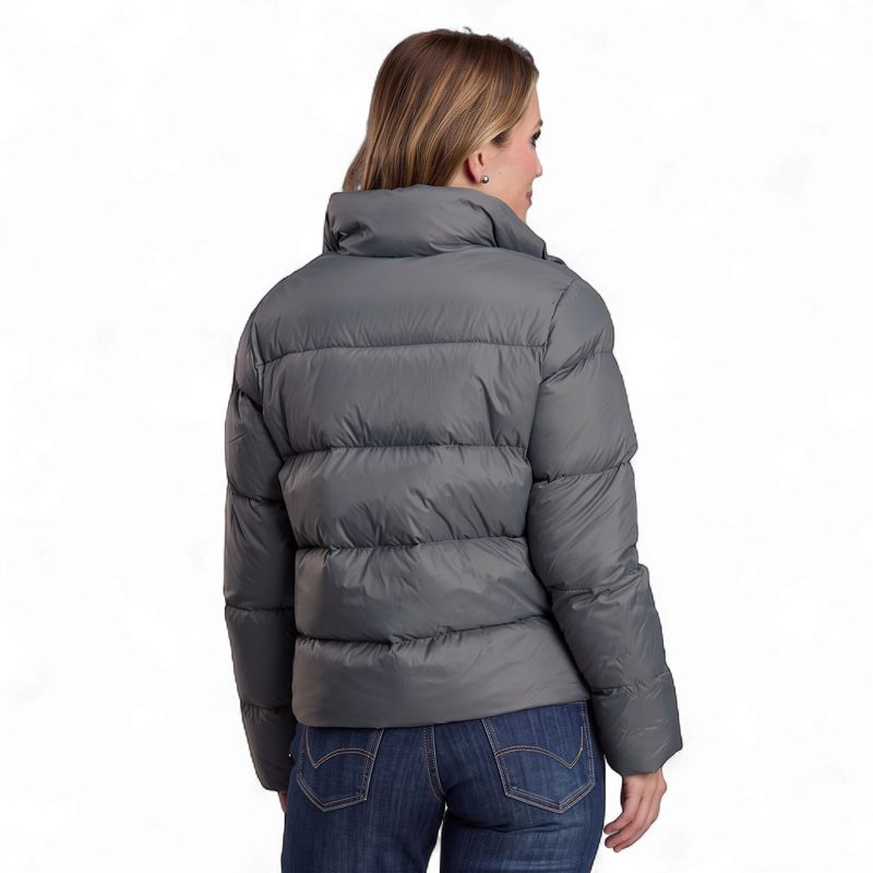 Roper Women's Puffy Grey Down Filled Coat back view