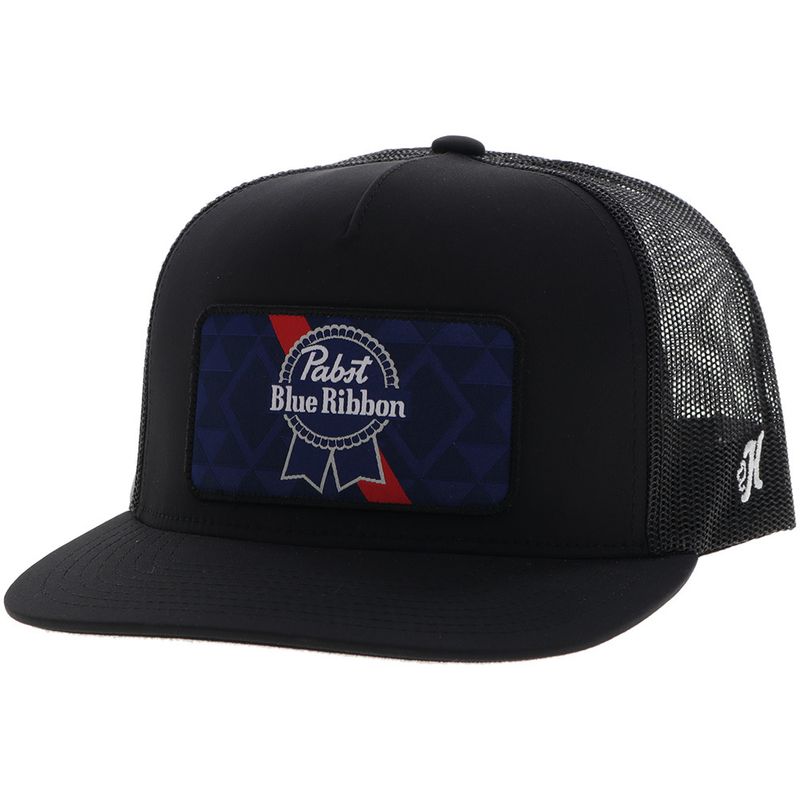 Hooey Black Pabst Blue Ribbon 5 Panel Truckers Cap 2575T-BK front view