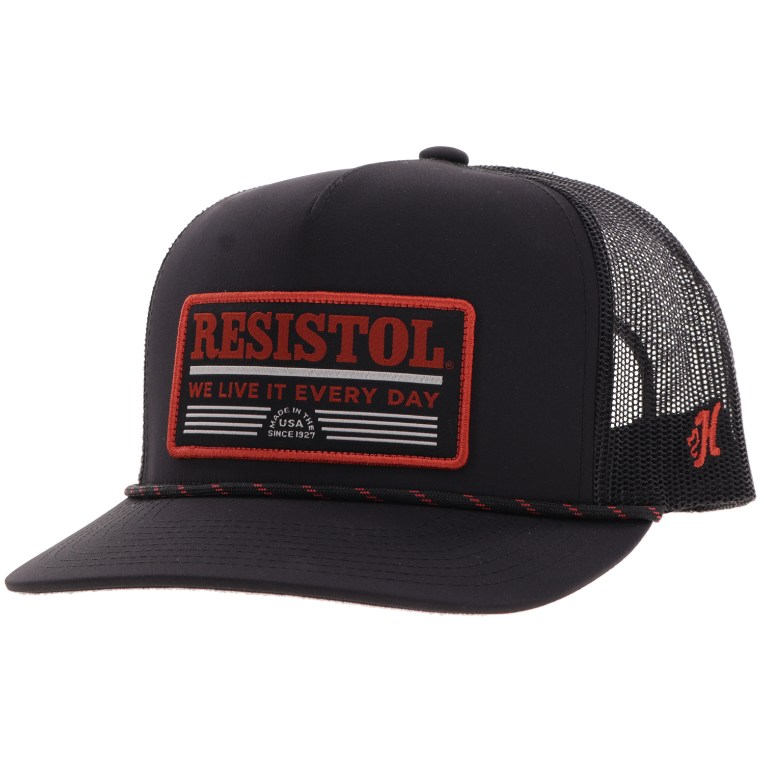 Hooey Resistol Black 5 Panel Trucker Rope Cap 2552T-BK front view