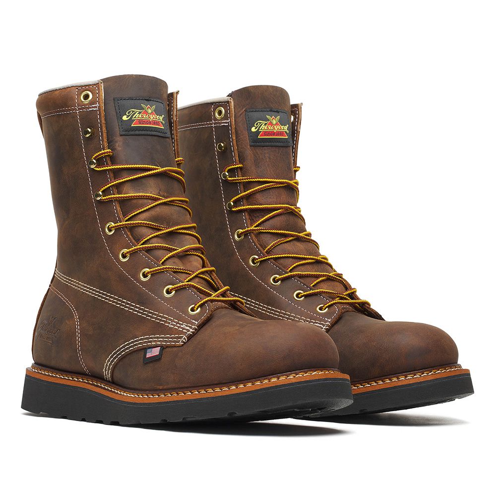 Thorogood American Heritage Men's 8 Inch Crazy Horse Black Wedge Lace-Up Work Boots 814-4261 – Front Angled Pair