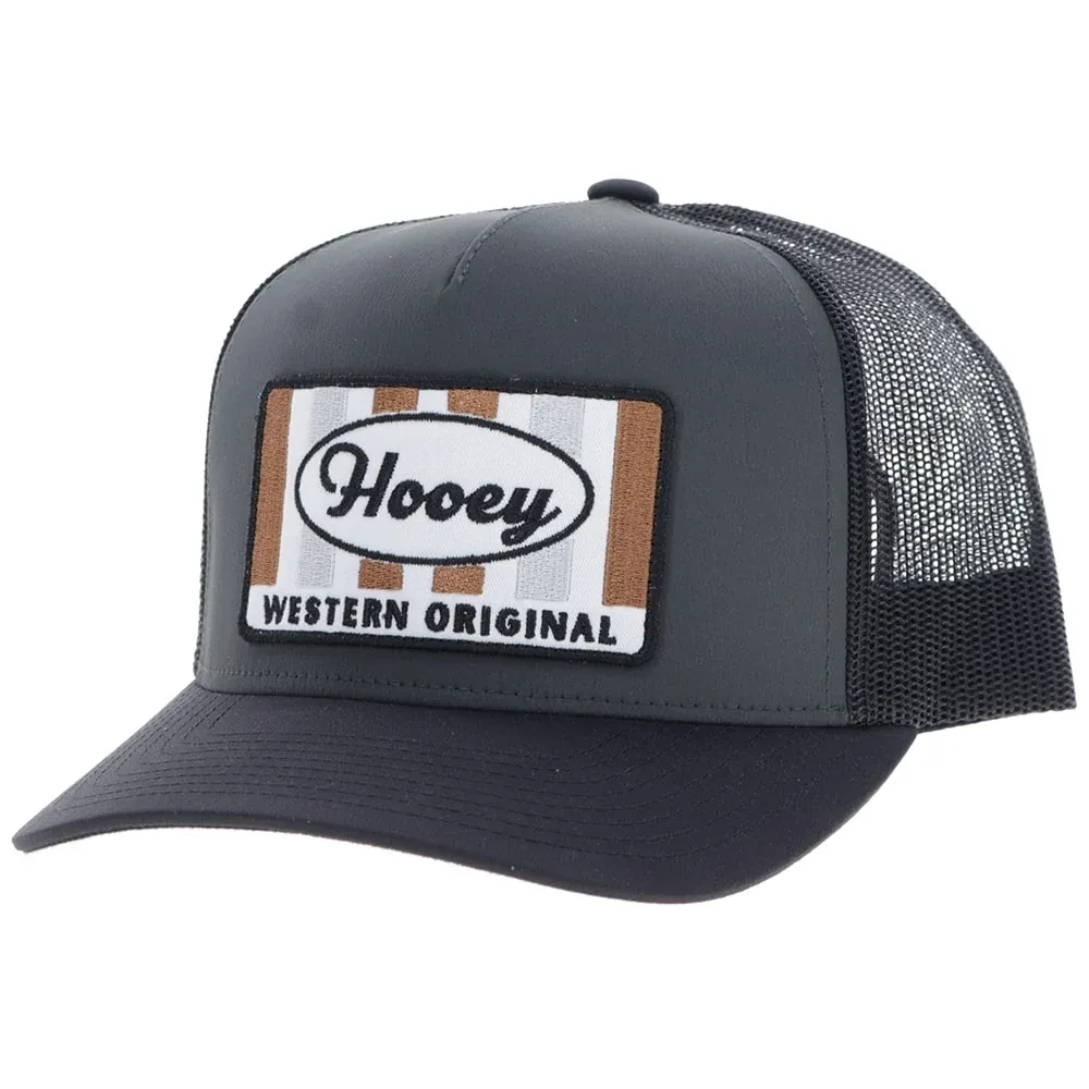 Hooey Sudan Charcoal Black Hat 2511T-GY – Front View with White Brown Rectangle Patch