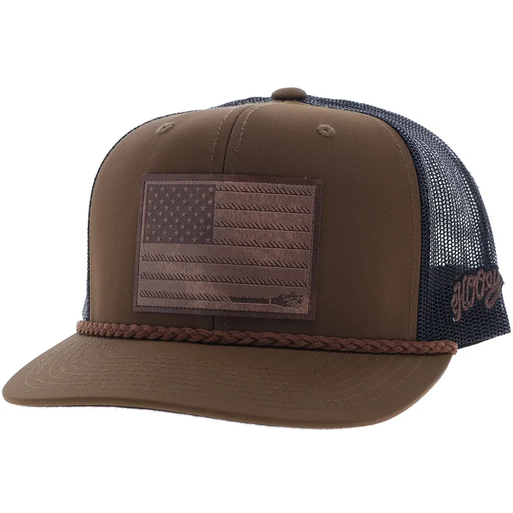 Hooey Liberty Roper Brown Black Hat 2510T-BRBK – Front View with Leather Flag Patch