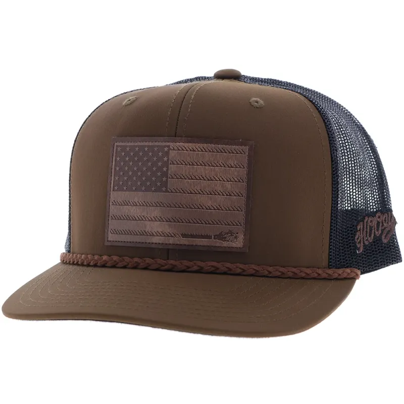 Hooey Liberty Roper Brown Black Hat 2510T-BRBK – Front View with Leather Flag Patch