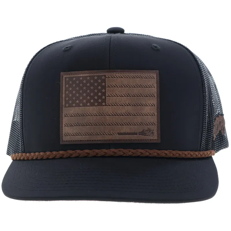 Hooey Liberty Roper Black Hat – Leather Flag Patch and Odessa Fabric Detail