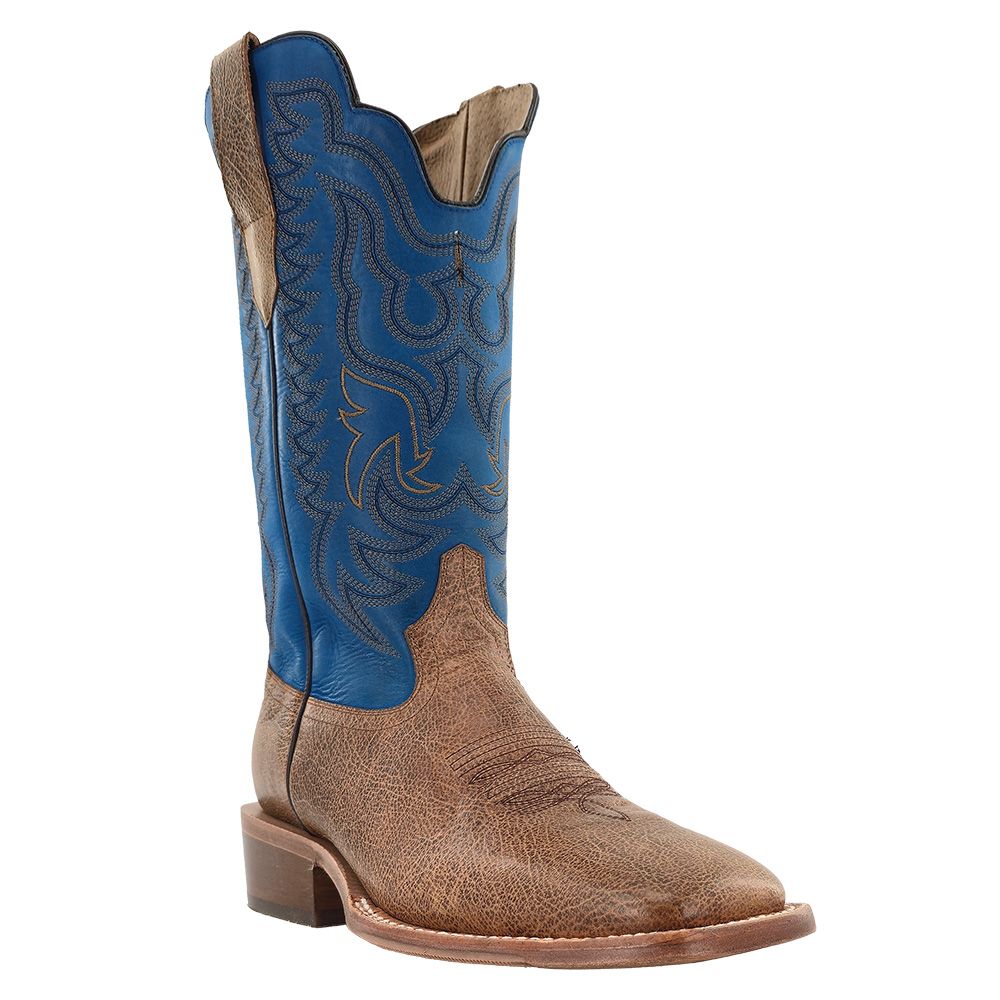 R. Watson men's Dark Tan Mad Cow Ocean Blue cowboy boots WR0035-2 front view