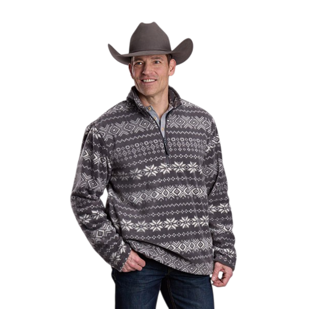 Roper men's Black Multi Aztec printed micro fleece pullover with quarter-zip front, stand-up collar and Southwestern-inspired