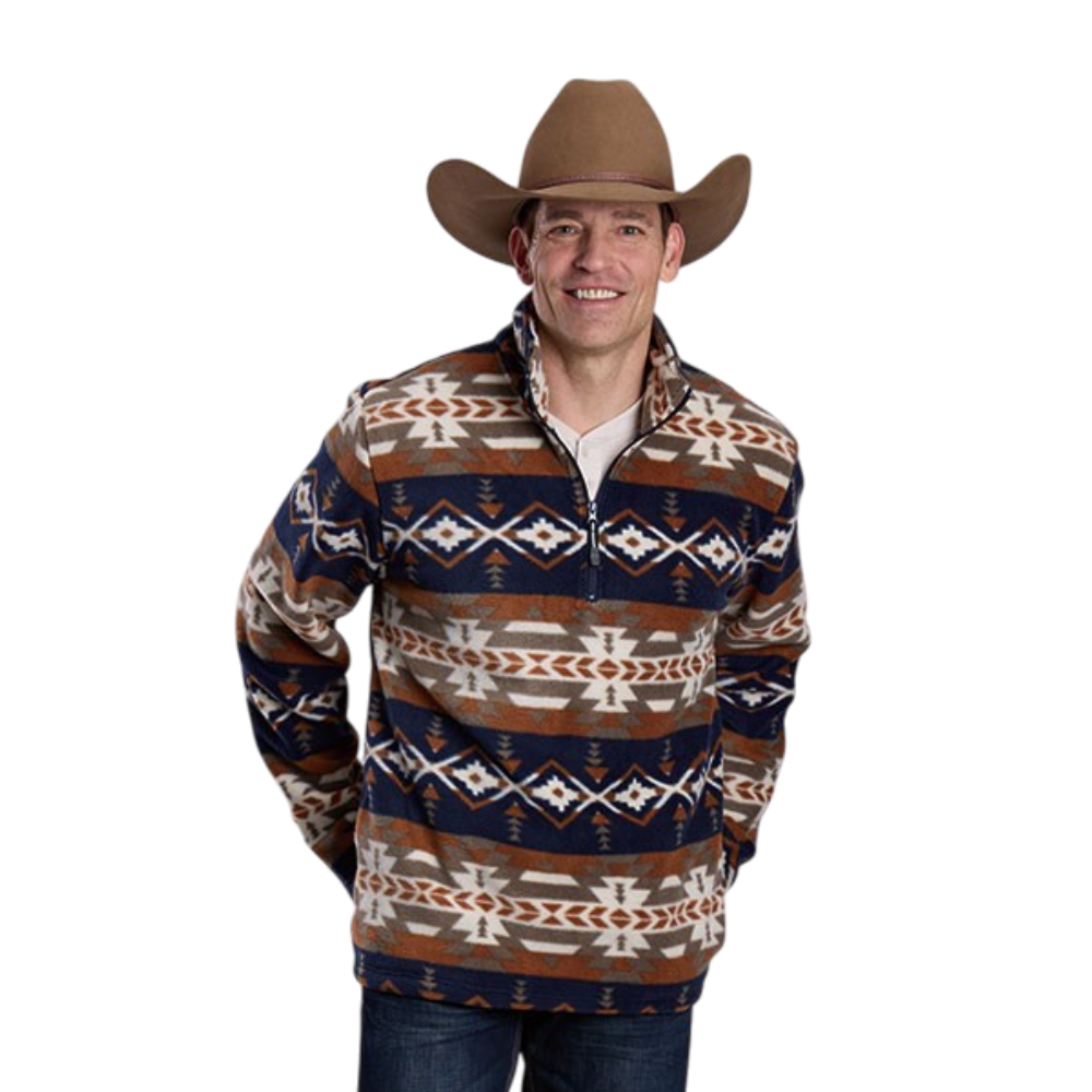 Roper Men's Printed Micro Fleece Pullover – Grey/Cream Aztec, Size: Medium
