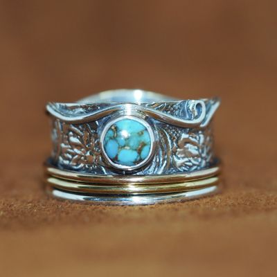 Spinner Ring - Gemstone in Sterling Silver with Brass and Copper