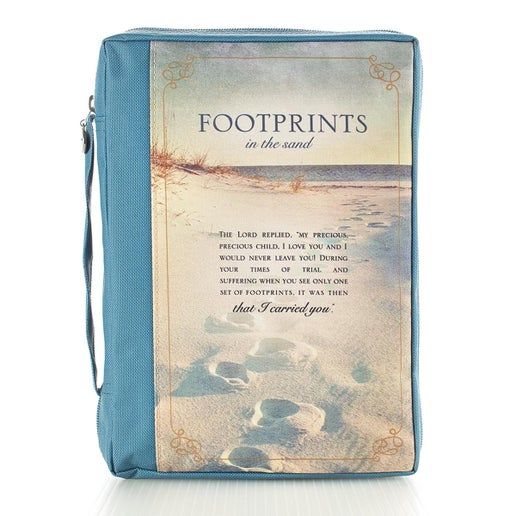 Footprints Poem Printed Blue Poly-Canvas Bible / Book Cover L