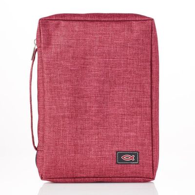 Small Jesus Fish Red Canvas Bible Cover L
