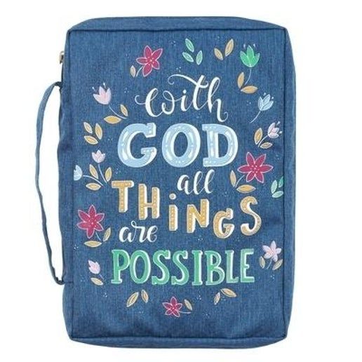 With God All Things Are Possible Navy Floral Value Large Bible Cover L