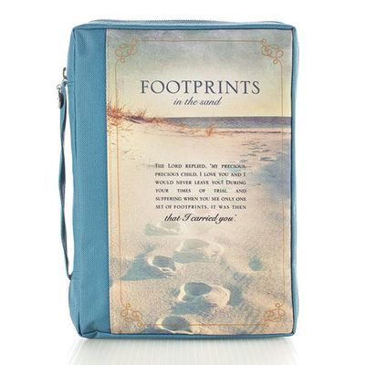 Footprints Poem Printed Blue Poly-Canvas Bible / Book Cover XL