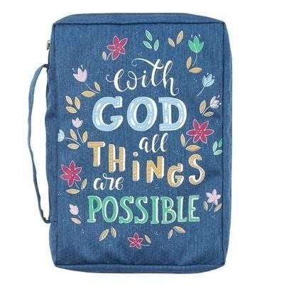 With God All Things Are Possible Navy Floral Value Large Bible Cover M