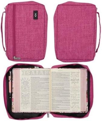 Christian Art Gifts Polyester VA Lue Bible Cover for Women w/Jesus Fish Patch, Pink S