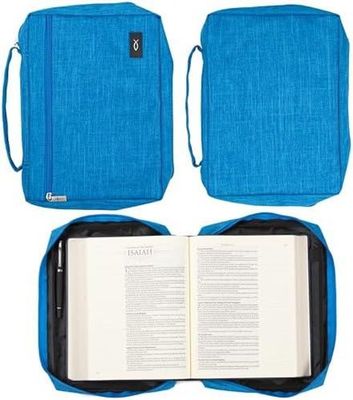 ChristIAN Art Gifts Polyester Value Bible Cover for Men &amp; Women w/Jesus Fish Patch, Blue L