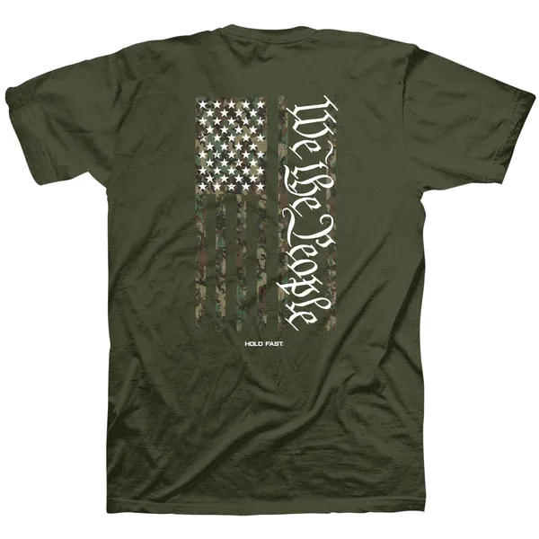 KHF4718-We The People Camo Flag Military Green Cotton Crew Neck T-Shirt S