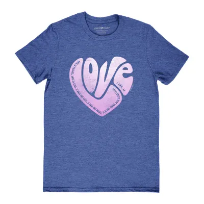GTA4707-Love Heart Retro Heather Blue Cotton Crew Neck T-Shirt XL