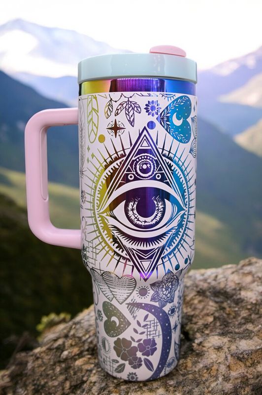 40oz Boho Tumbler with Evil Eye &amp; Crystals - Perfect Gift for Moms, Sisters, &amp; Nieces