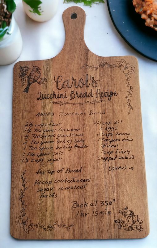 Handwritten Recipe Cutting Board, Custom Cutting Board, Engraved Cutting Board
