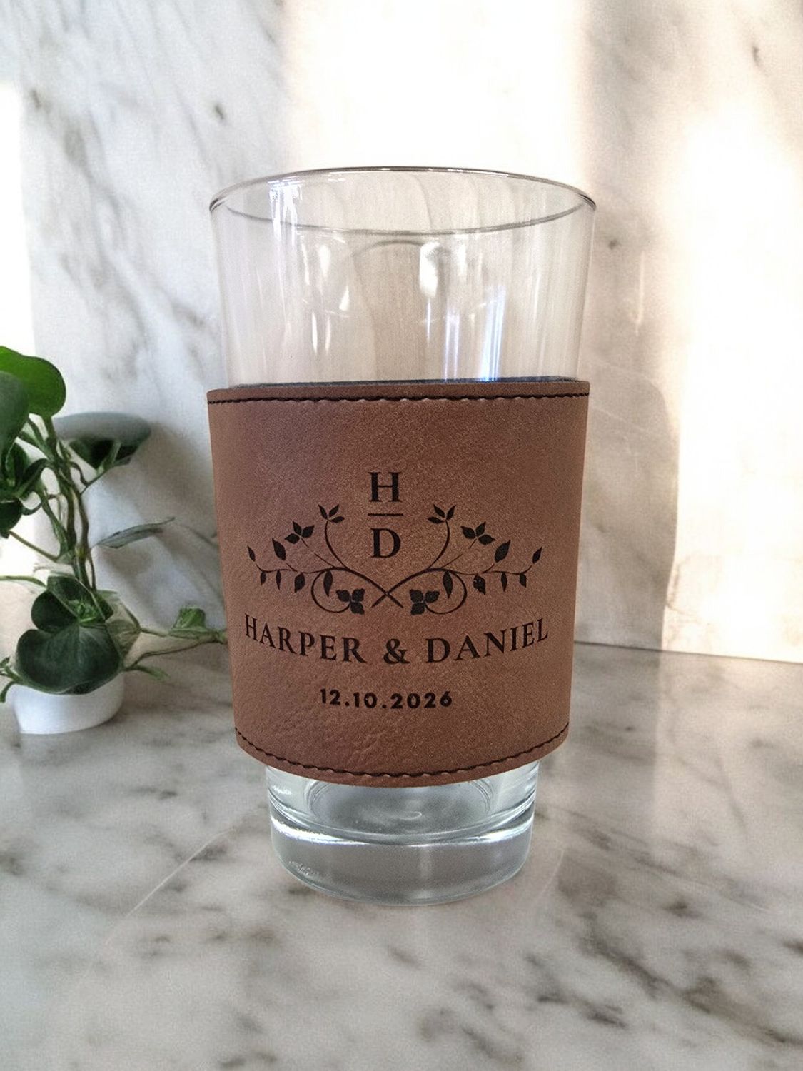 Custom Engraved Beverage Holder - Faux Leatherette