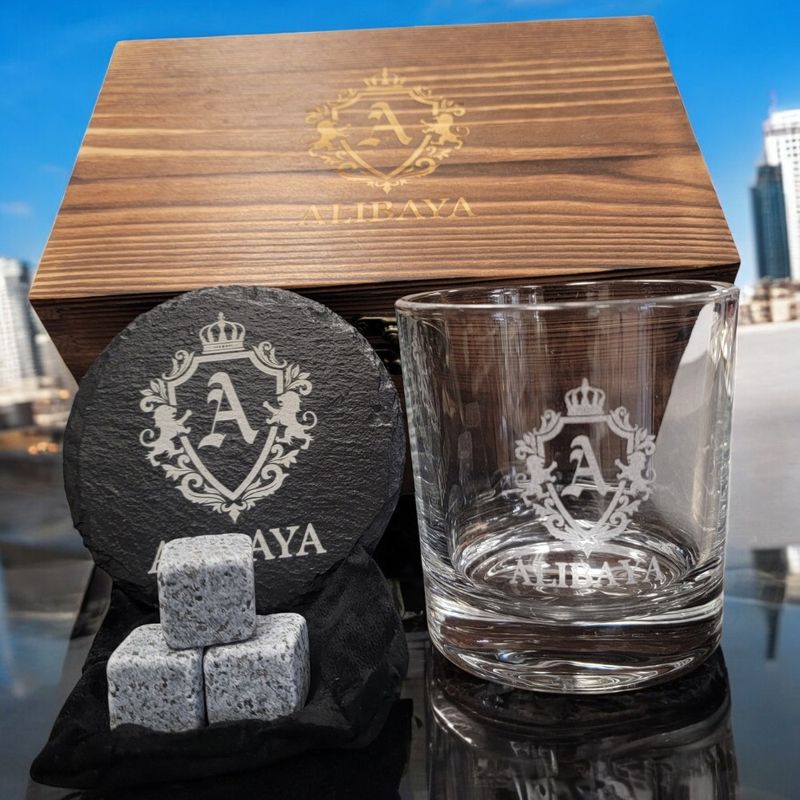 Single Glass Wood Box Gift | Engraved Whiskey Glass | Custom Bourbon Glass