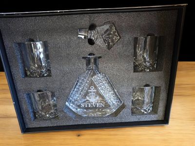 Triangle Whiskey Decanter Set | Decanter + Glass Set | Bourbon Decanter Set Personalized | Engraved Decanter | Decanter Box | Housewarming