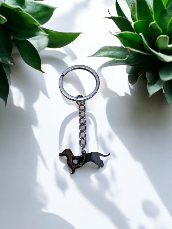 Charming Dachshund Silver Keychain