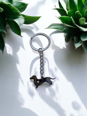 Charming Dachshund Silver Keychain